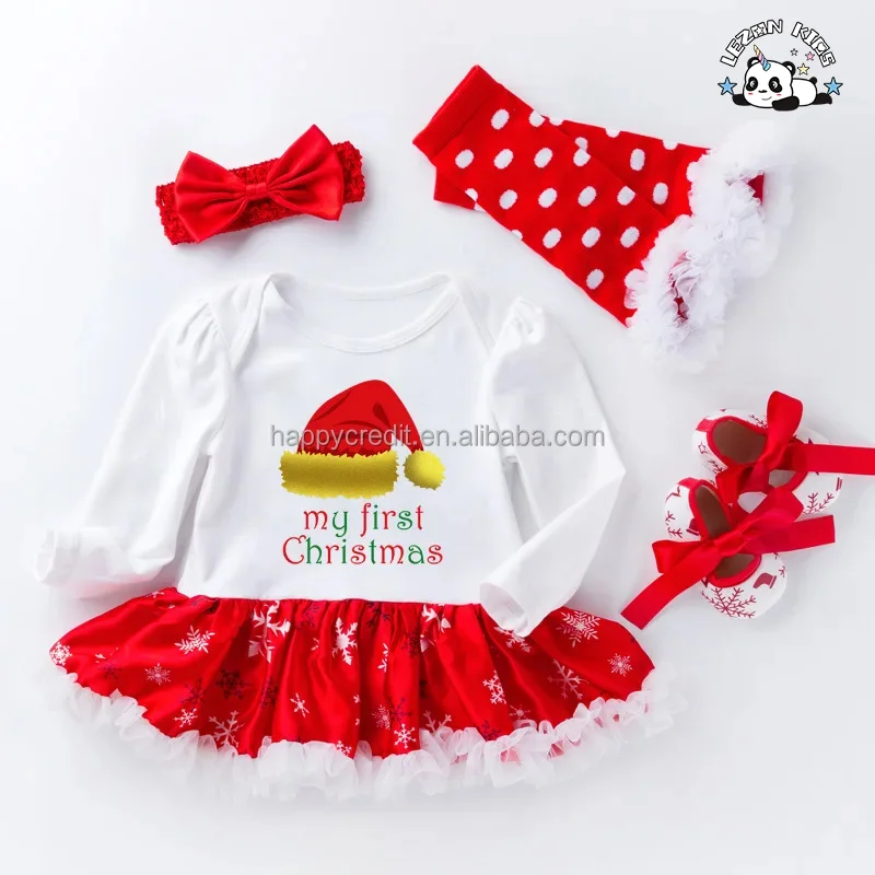 LEZONKIDS - Conjunto de Vestido de Natal de Inverno Personalizado para Bebê Menina Manga Longa Cartoon Vestido 4 Peças Conjunto de Sapatos Meias para Roupas de Bebê Menina